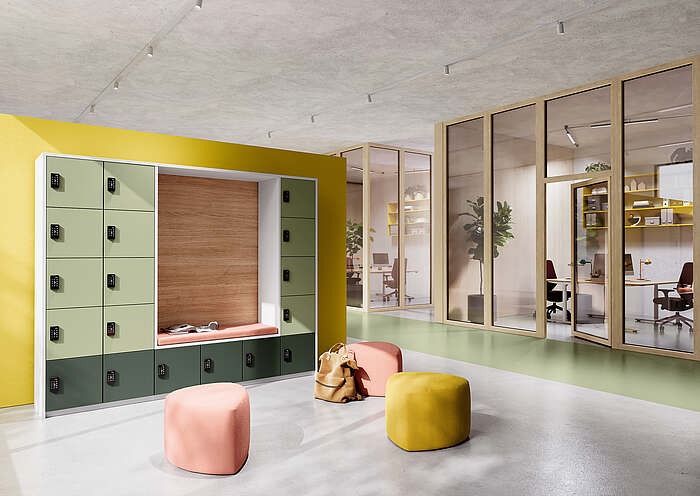Locherschrank mit Sofa